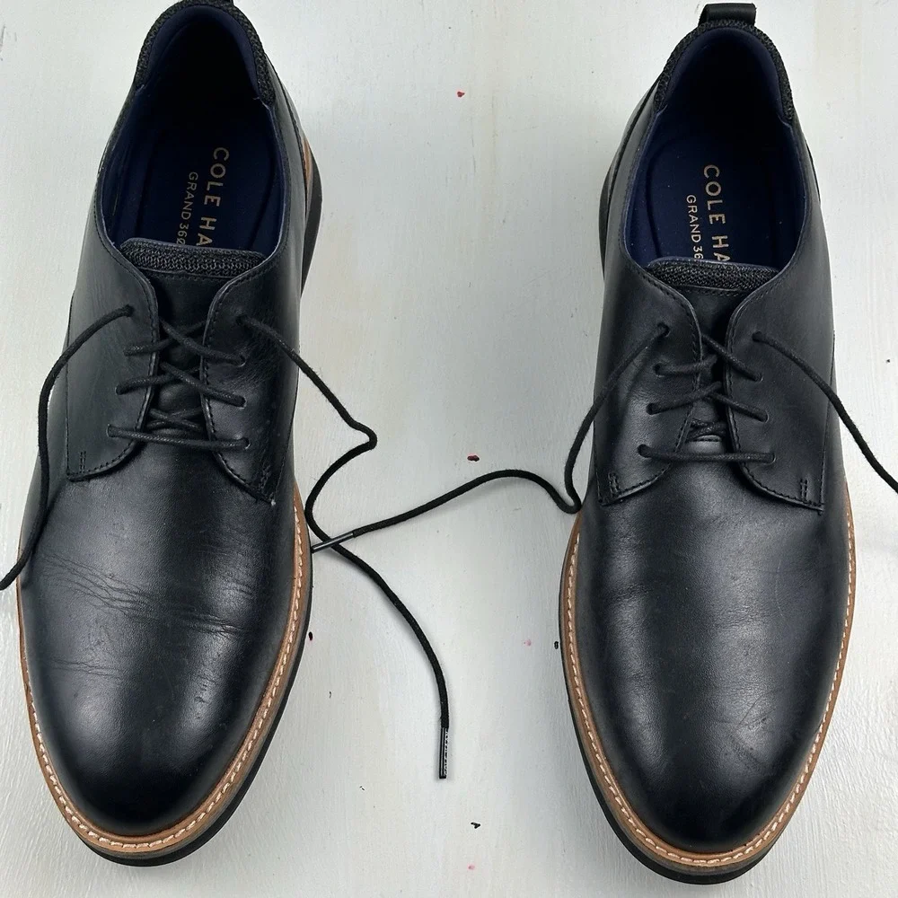 Cole Haan Osborn Grand‎ 360 Plain Toe Shoes Men's 12 Oxford Black Leather C33388